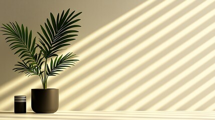 Obraz premium Minimalist plant in a pot, sunlit room