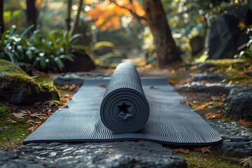 A yoga mat unrolled in a peaceful setting, emphasizing mindfulness and physical health as keys to longevity 