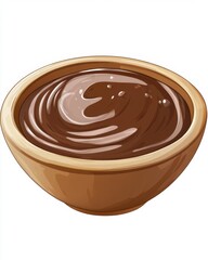Delicious Chocolate Pudding in a Wooden Bowl Creamy Dessert Sweet Treat Indulgent Food Illustration Culinary Delight Smooth Texture Rich Flavor Artistic Presentation