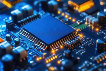 Obraz premium Close-up of a computer microchip on a circuit board