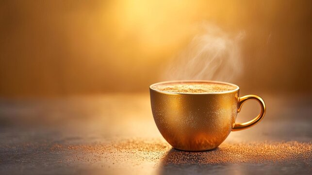 A steaming cup of golden tea capturing the essence of warmth and comfort in a soothing ambiance.