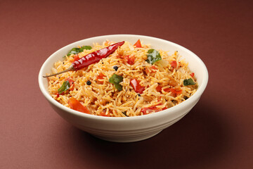 Tomato rice.spicy South Indian rice recipe Tomato pulao or Tomato Rice ,South Indian Thakkali Sadam ,Tomato Bath an Indian vegetarian dish. Healthy nutritious