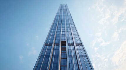 Low-angle shot of modern office buildings in urban cityscape skyscraper architecture bright sky innovative design