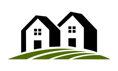 Two Farmhouses on a Hillside A Simple Rural Scene.