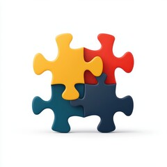 Obraz premium Four Colorful Interlocking Puzzle Pieces on White Background