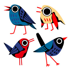 Set of bright colored birds. Vector illustration for decor, design