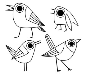 Set of birds. Outline doodle vector illustrations