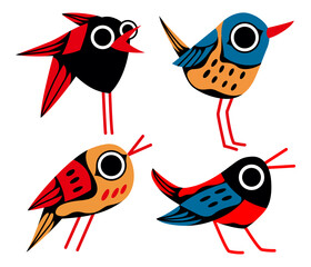 Four cute birds. Set of feathered. Vector illustration