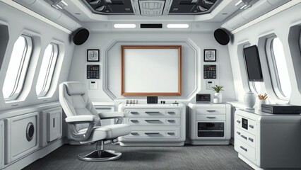 "Futuristic High-Tech Workspace with Modern Design and Natural Light"