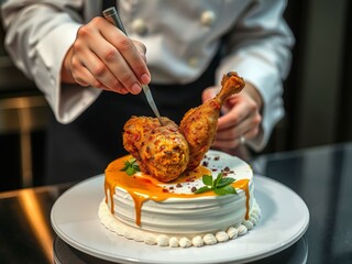 "Unique Cake Garnished with Fried Chicken Drumsticks by Creative Chef"