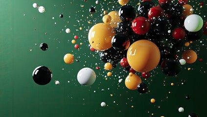 Abstract sphere explosion on a green backdrop