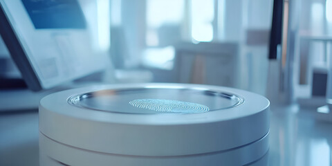 High-Tech Biometric Scanner in Modern Office – Secure Access Control System – Fingerprint Authentication

