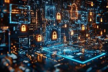 Obraz premium Protecting Digital Infrastructure with Advanced Cybersecurity Measures: Safeguarding Sensitive Data, Strengthening Network Security, and Preventing Cyber Threats Through Cutting-Edge Encryption, 