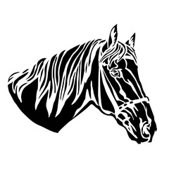 Fototapeta premium Abstract beautiful horse head silhouette. Horse portrait black and white. Vector illustration, isolated on white background. Template for embroidery, logo, design, tattoo, stencil and laser cutting