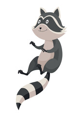 Cartoon raccoon character emotion. Funny wild coon pose, cute mammal. Vector design animal icon isolated on white background