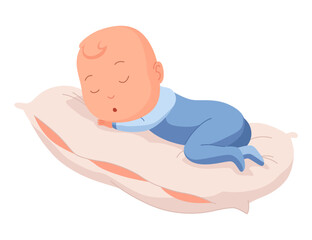 New born baby. Toddler with gentle face. Newborn has sweet dream. Cute newborn infant. Vector cartoon illustration isolated on white background