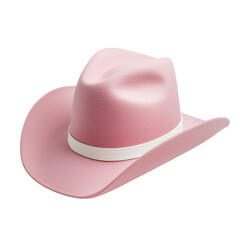 Pink cowboy hat with white band on transparent background. Fashionable western style accessory.