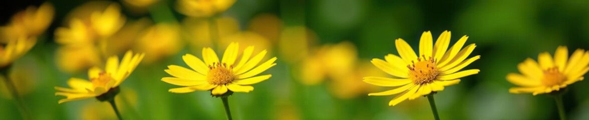 Vibrant yellow Gazania rigens flowers blooming in a garden, Gazania rigens,  African daisies