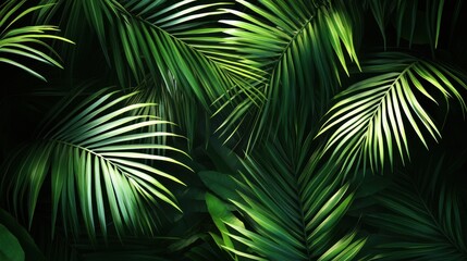 Lush Tropical Palm Leaves  Dark Green Foliage Background