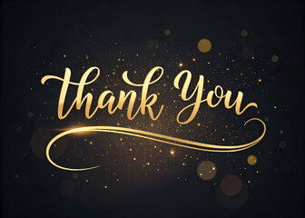 A stunning gold calligraphy Thank You typography on a deep black background. The elegant, flowing script shines with golden light, adding a luxurious feel