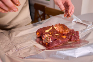 Delicious Marinated Meat Wrapped in Foil, Ideal for Grilling and Perfect for Any Meal