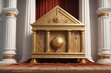 Fototapeta premium Ornate golden altar with globe inside classical architecture setting.