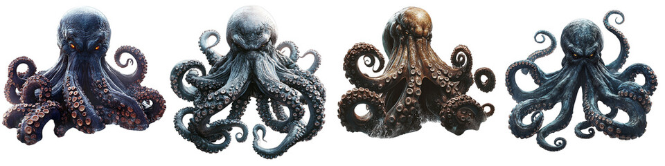 Obraz premium realistic octopus illustration set showcasing different colors on transparent background