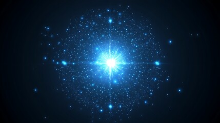 Fototapeta premium Glowing blue energy burst in dark space.