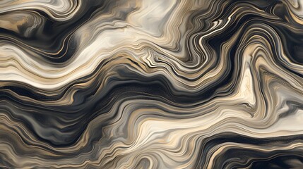 Obraz premium Elegant abstract background with flowing black beige and gold marble texture swirls.