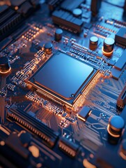 Fototapeta premium Illuminated Central Processing Unit on a Motherboard
