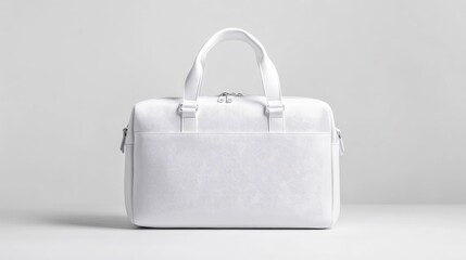 Clean, minimalist white duffel bag