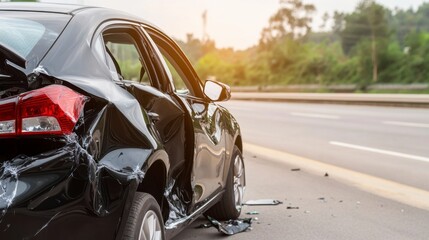 Car accident scene urban road photo daylight side view emergency response scenario