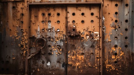Weathered Rusty Metal Double Doors with Holes - Industrial Texture Background