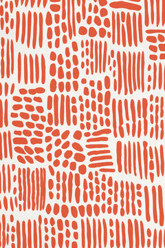 Abstract red and white pattern with lines and shapes