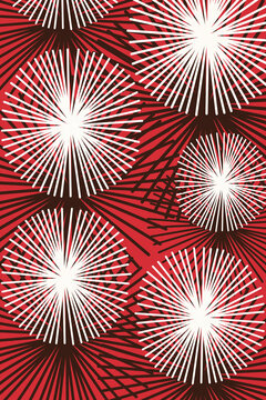 Abstract geometric pattern with radial design in red and white.