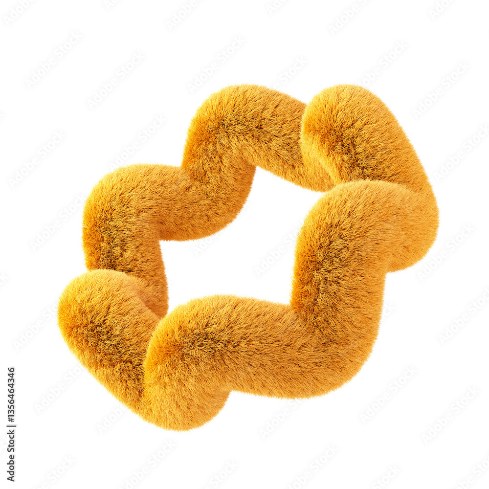 Sticker plush yellow shape isolated on white background. 3d design element.