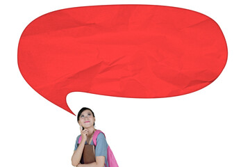 Pretty student looking at cloud bubble