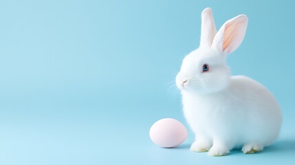 Obraz premium Adorable white bunny with pink Easter egg.