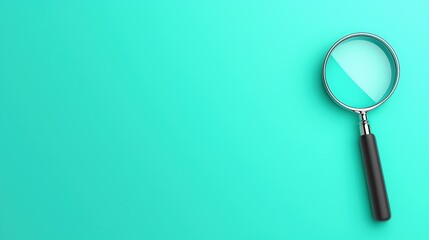 A shiny magnifying glass rests on a vibrant turquoise background, emphasizing clarity and focus , Identity Theft Prevention.