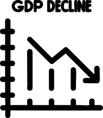 impact effect economic concept. Graph showing GDP decline with downward trend in statistics.