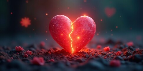 Softly glowing cross surrounds a broken heart, calming radiance, peaceful ambiance, comforting presence