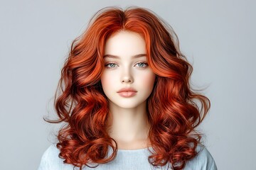 Fototapeta premium Urban portrait of a stylish young woman with rich mahogany hair in a cityscape