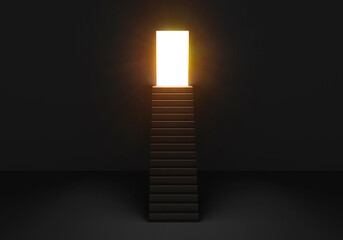 Light from open door with stairs dark wall, business concept