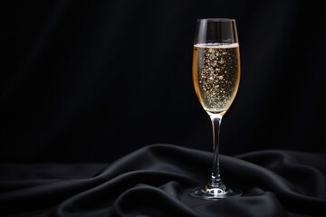 Sparkling wine glass filled with diamonds on a bed of black silk, wine, luxury, fine art