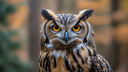 Fototapeta premium Majestic Owl Portrait with Striking Orange Eyes
