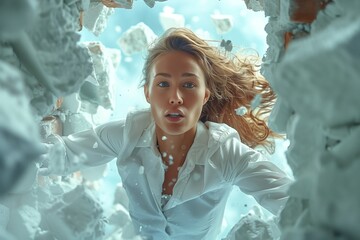 Aerial view of a city at night with a highway network and traffic lights. Concept for urban development, transport system or business center plan. Blurred motion. 