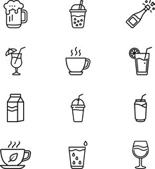 Comprehensive and Creative Beverage Icon Set: Diverse Drink Illustrations for All Projects