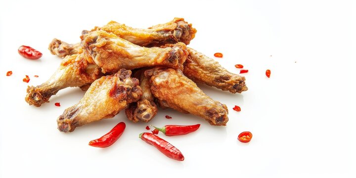 Delicious crispy chicken wings with red chili peppers celebrating international chicken wings day - Powered by Adobe