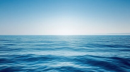 Obraz premium Tranquil Ocean Horizon with Endless Blue Waters and Gentle Waves, Serene Nature Landscape with Open Land Expanse, Capturing Peaceful Beauty and Depth Perspective