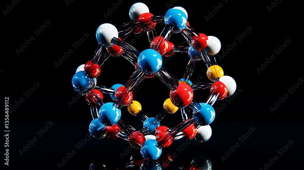 Aufkleber colorful molecular structure model of a complex compound on black background